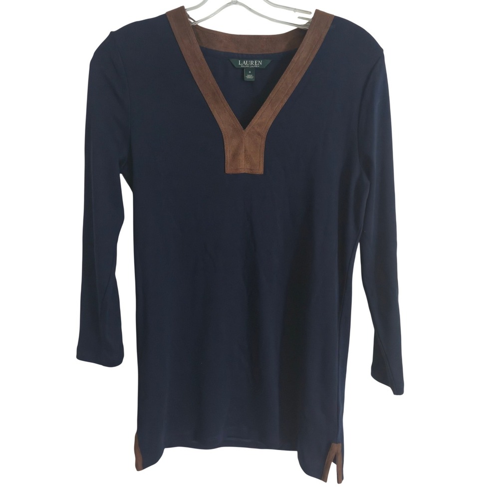 Lauren Ralph Lauren Women's‎ Small Navy Faux Suede Trim Tunic Preppy Classic